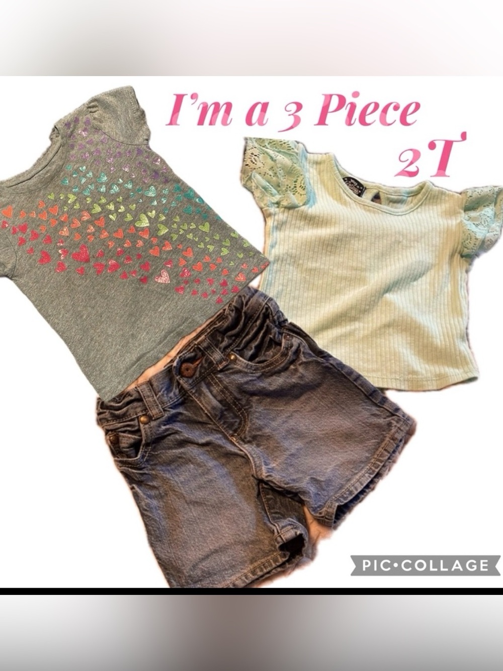 OSHKOSH baby girl 3 Piece Bundle Ruffle sleeve green top w Oshkosh shorts 2T ECU